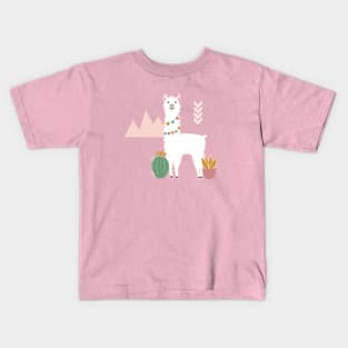 Llamas + Cacti on Pink Kids T-Shirt